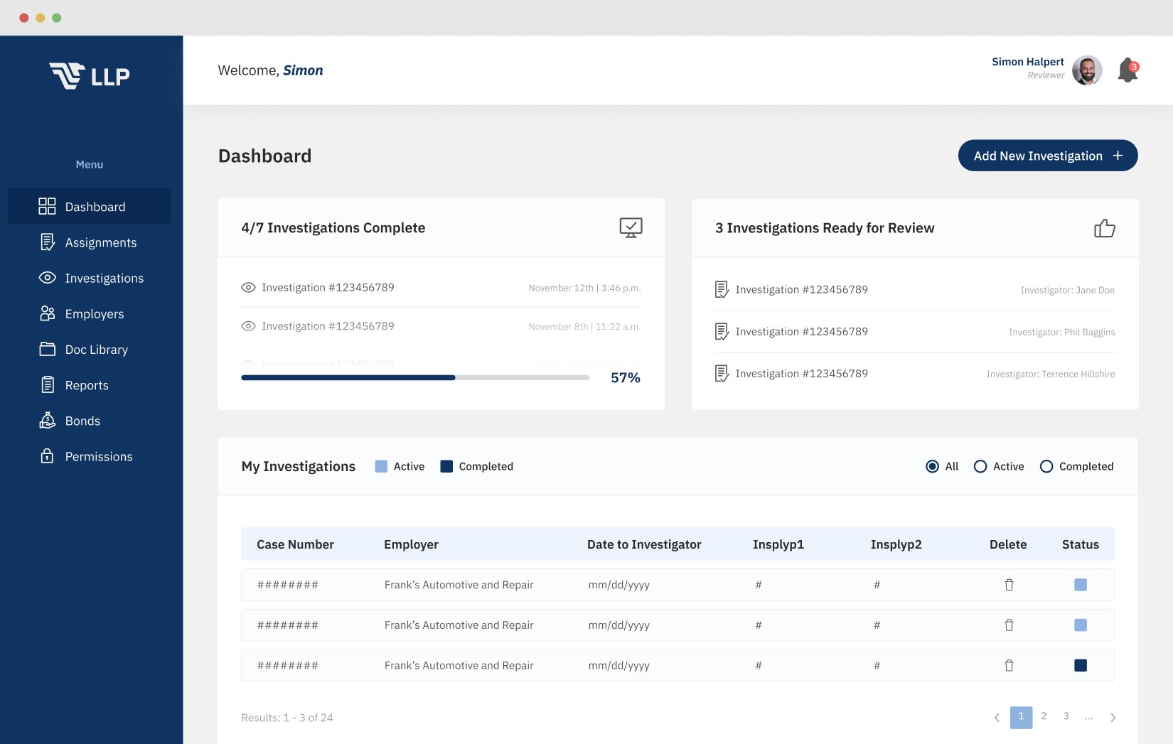 Labor Law Pro Application Dashboard